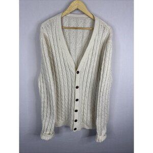Vintage Cream Cable Knit Button Front Cardigan Sweater Men’s XL Dad College